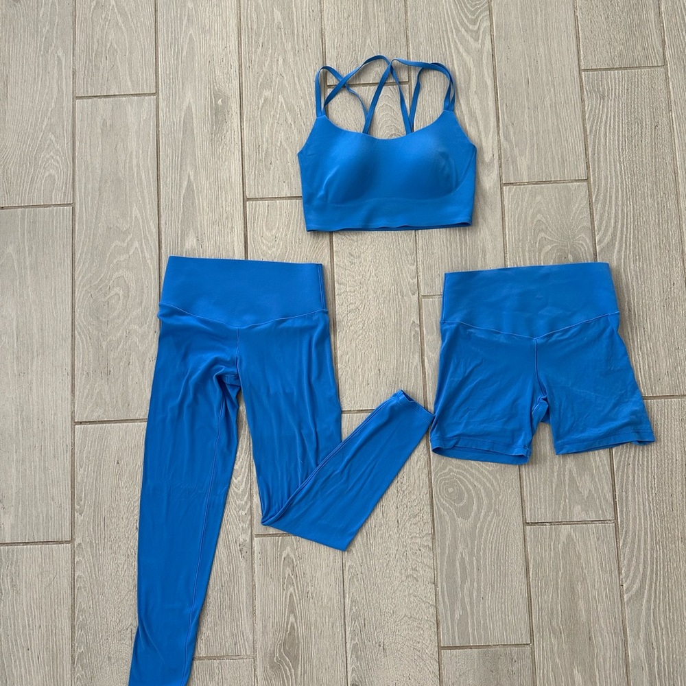 Blue Strappy Sports Bra and Leggings Set